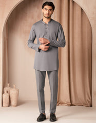 GREY COTTON CASUAL SHORT KURTA TROUSER