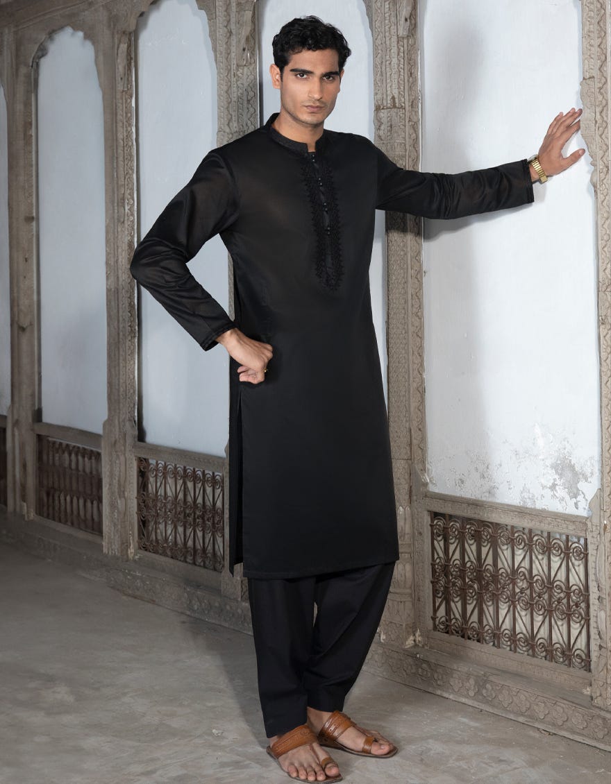 BLACK COTTON FORMAL KAMEEZ SHALWAR