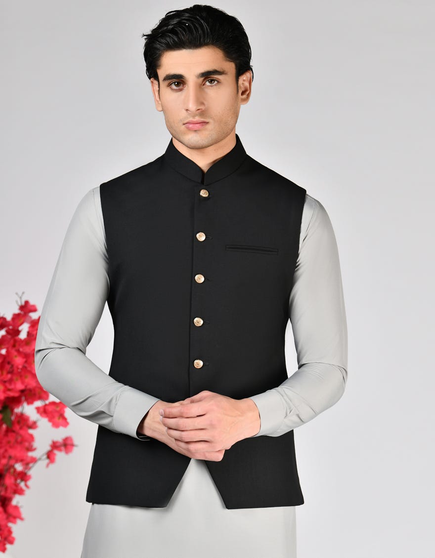 BLACK SUITING WAISTCOAT