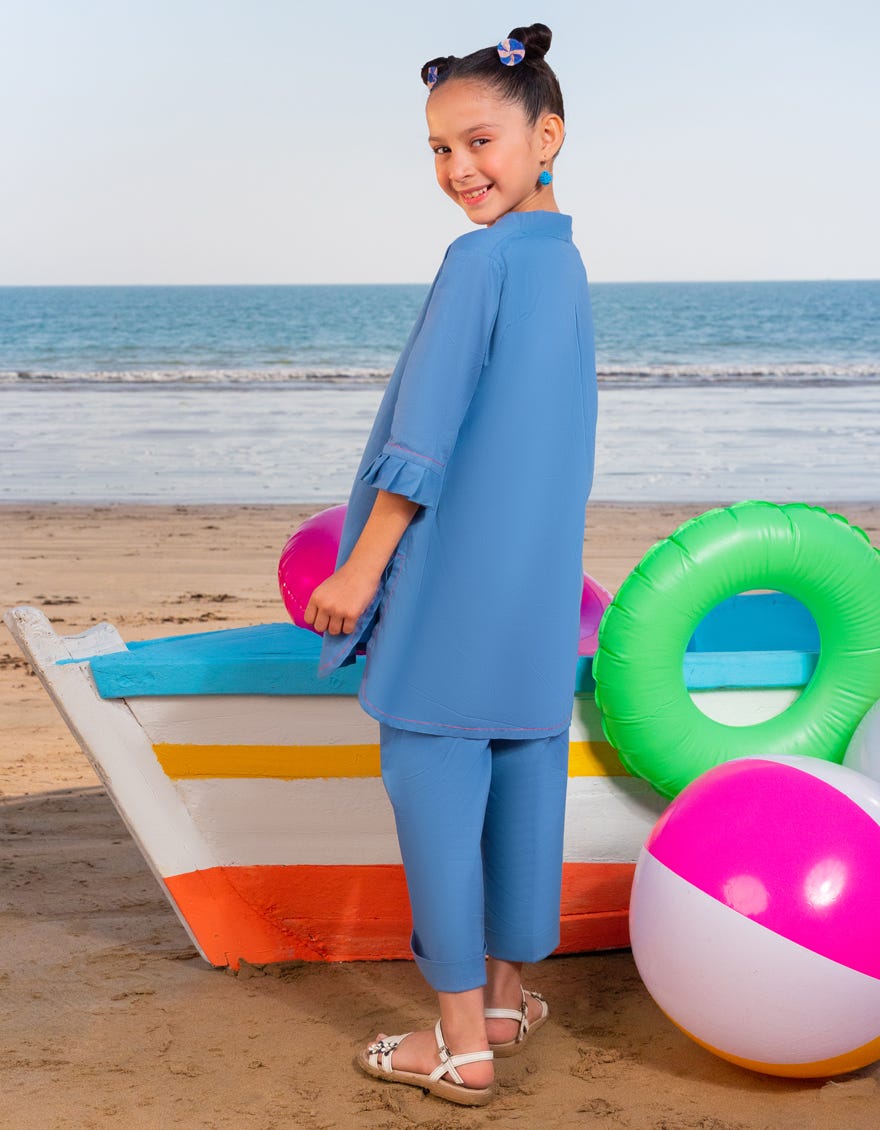 BLUE LAWN DYED 2PC | JGKL-S-JGST-25-5642