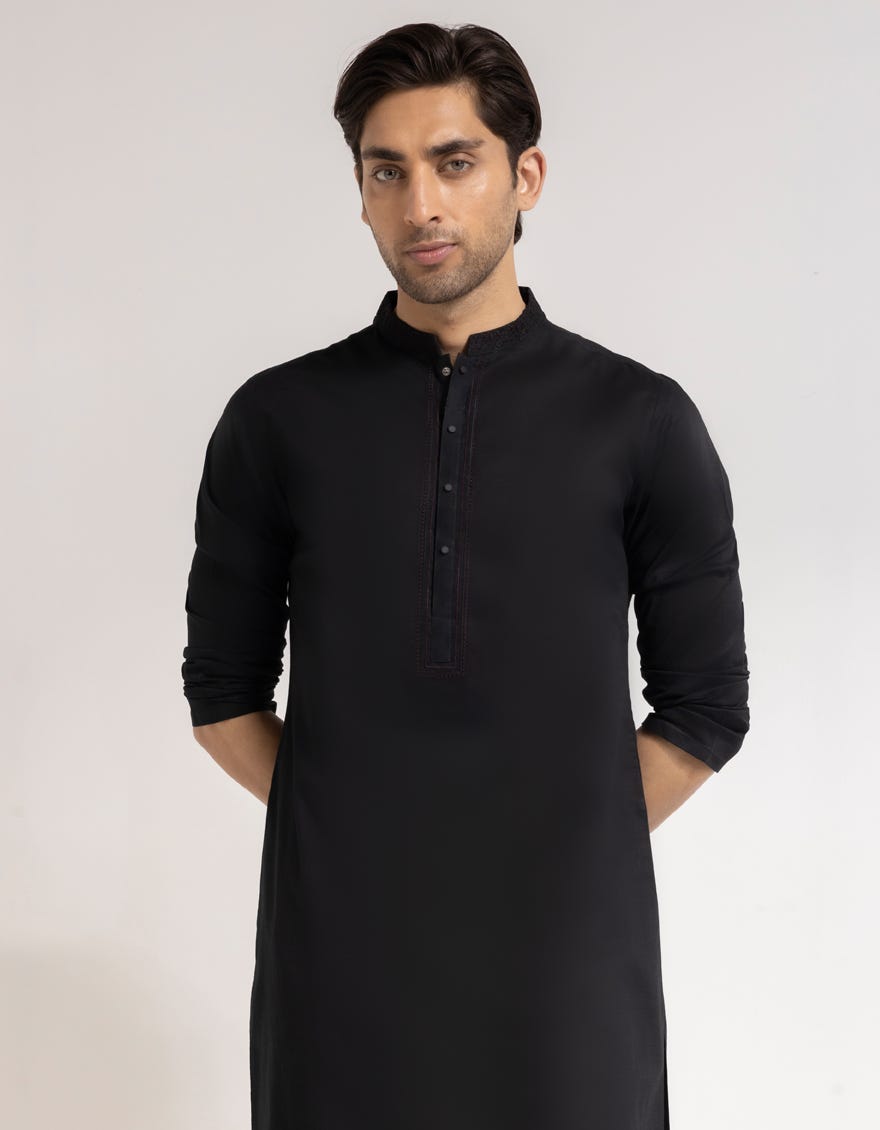BLACK COTTON SEMI-FORMAL KURTA