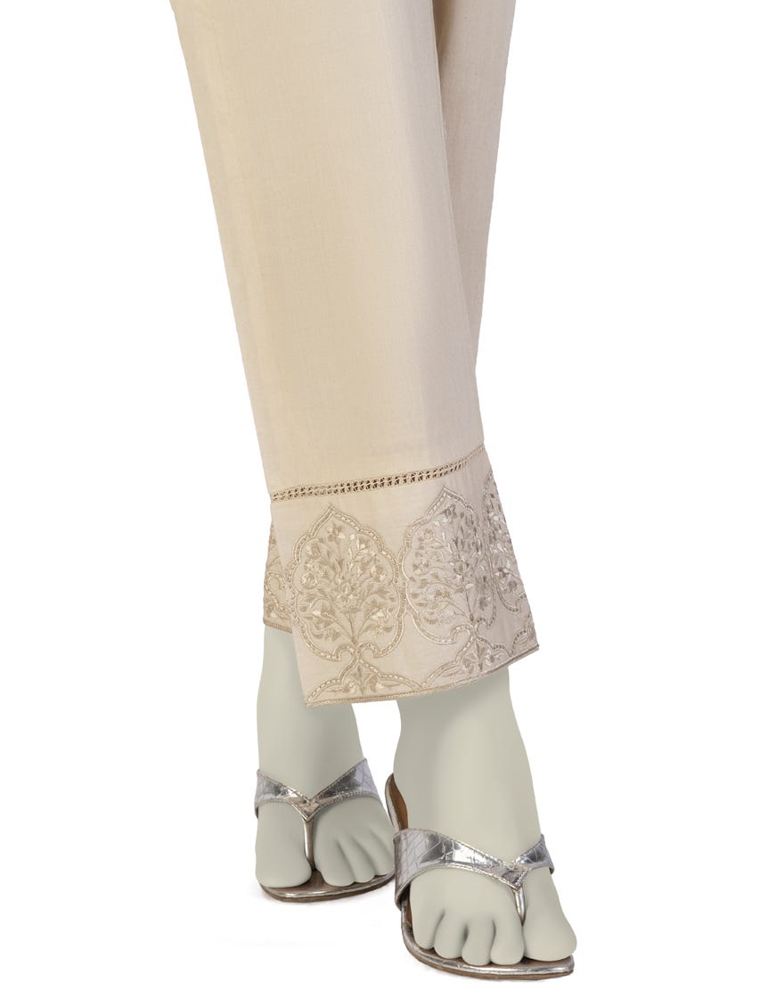 BEIGE LAWN EMBROIDERED TROUSERS