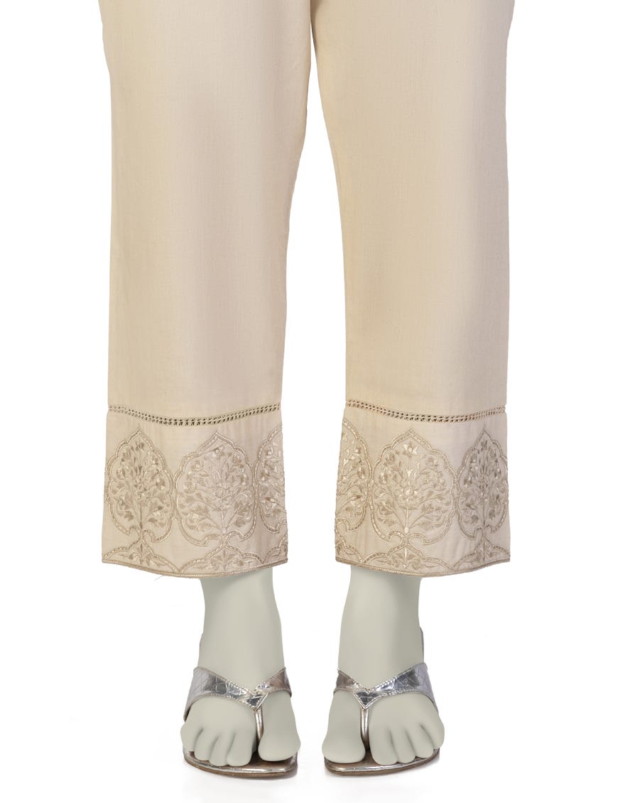 BEIGE LAWN EMBROIDERED TROUSERS