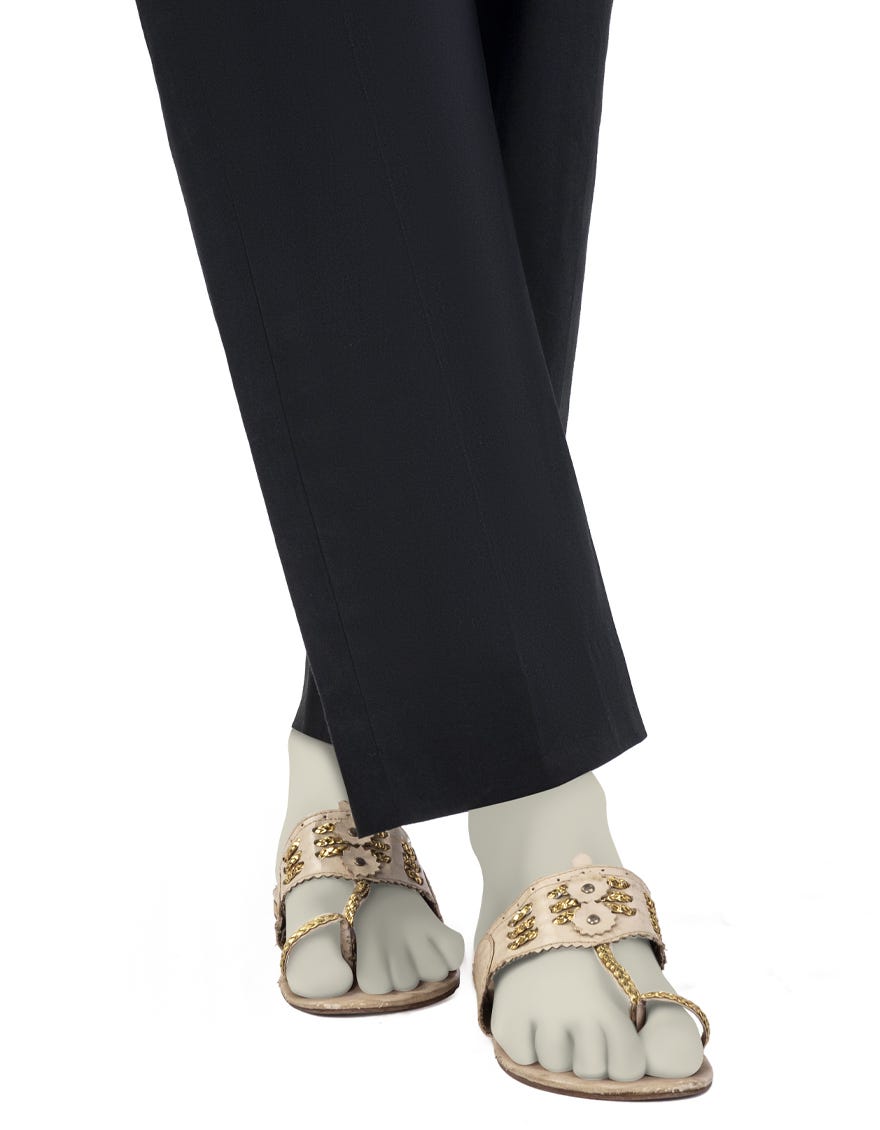 BLACK RAW SILK BASIC TROUSERS