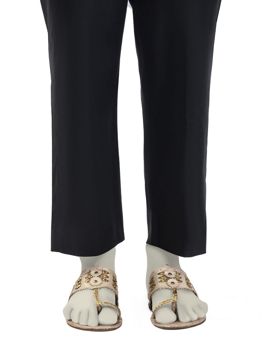 BLACK RAW SILK BASIC TROUSERS