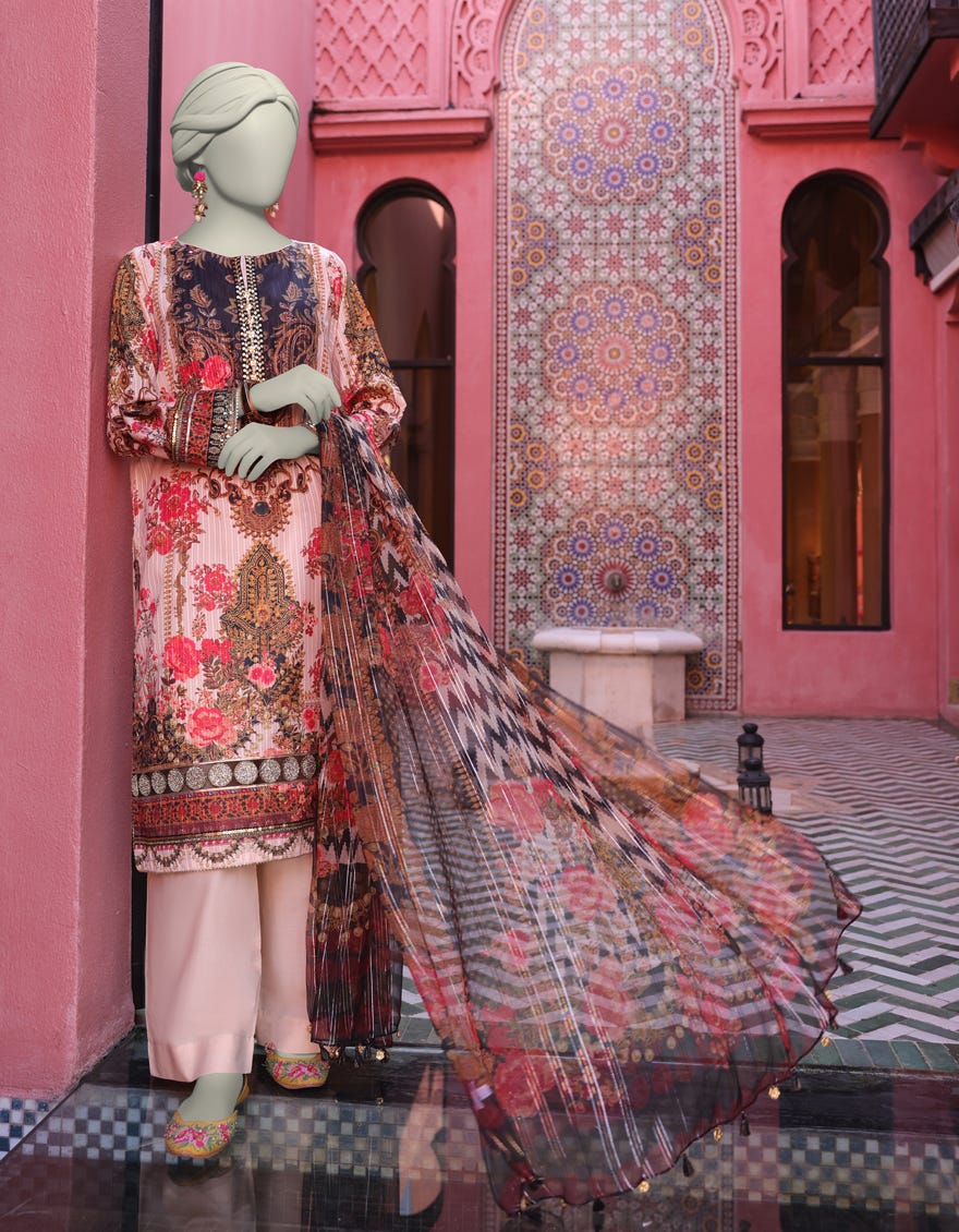 BROWN DOBBY EMBROIDERED UNSTITCHED 3PC | JLAWN-S-25-812