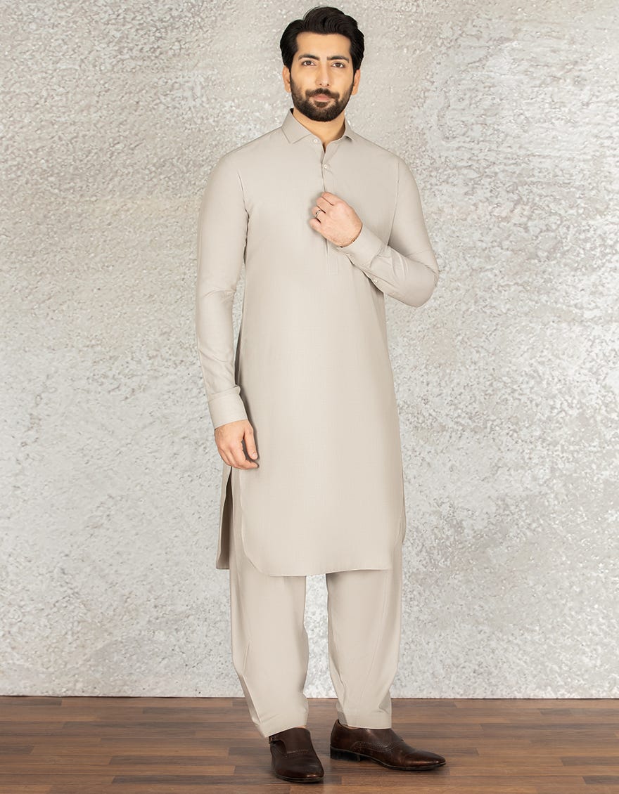 ASH WHITE BLENDED UNSTITCHED KAMEEZ SHALWAR FABRIC | JJMS-2033