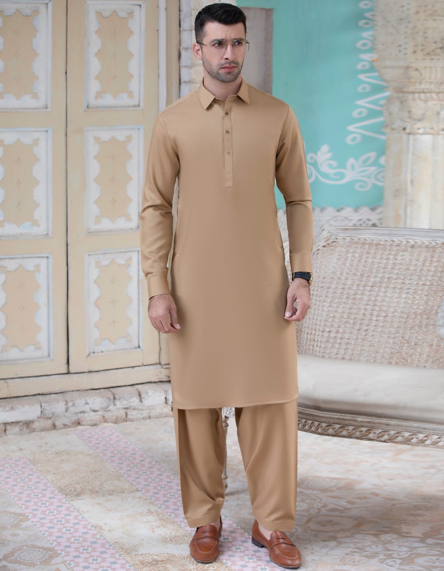 BISCUIT BROWN BLENDED UNSTITCHED KAMEEZ SHALWAR FABRIC | JJMS-2027