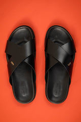 BLACK CROSSOVER LEATHER SANDALS | CCFW-MS-001