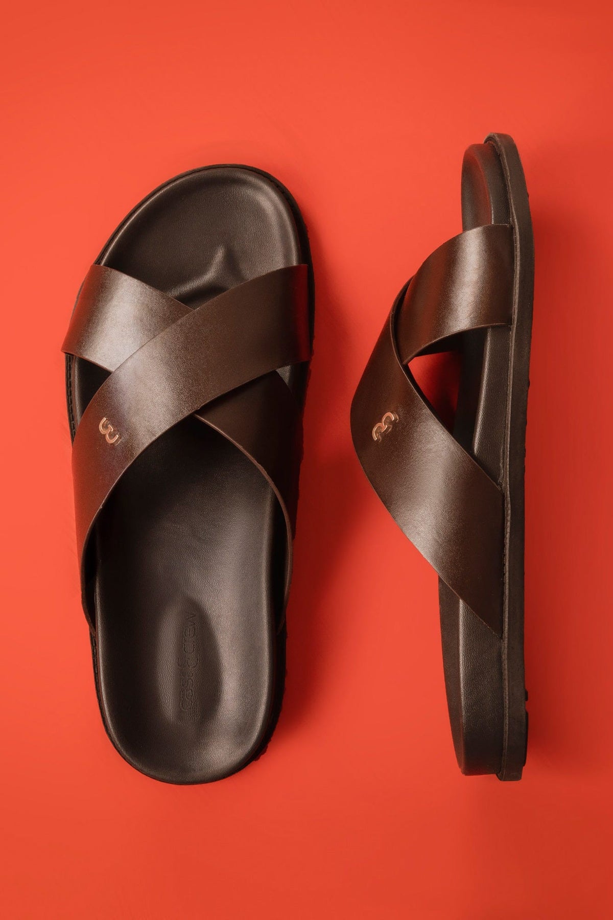 COFFEE CROSSOVER LEATHER SANDALS | CCFW-MS-002