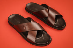 COFFEE CROSSOVER LEATHER SANDALS | CCFW-MS-002