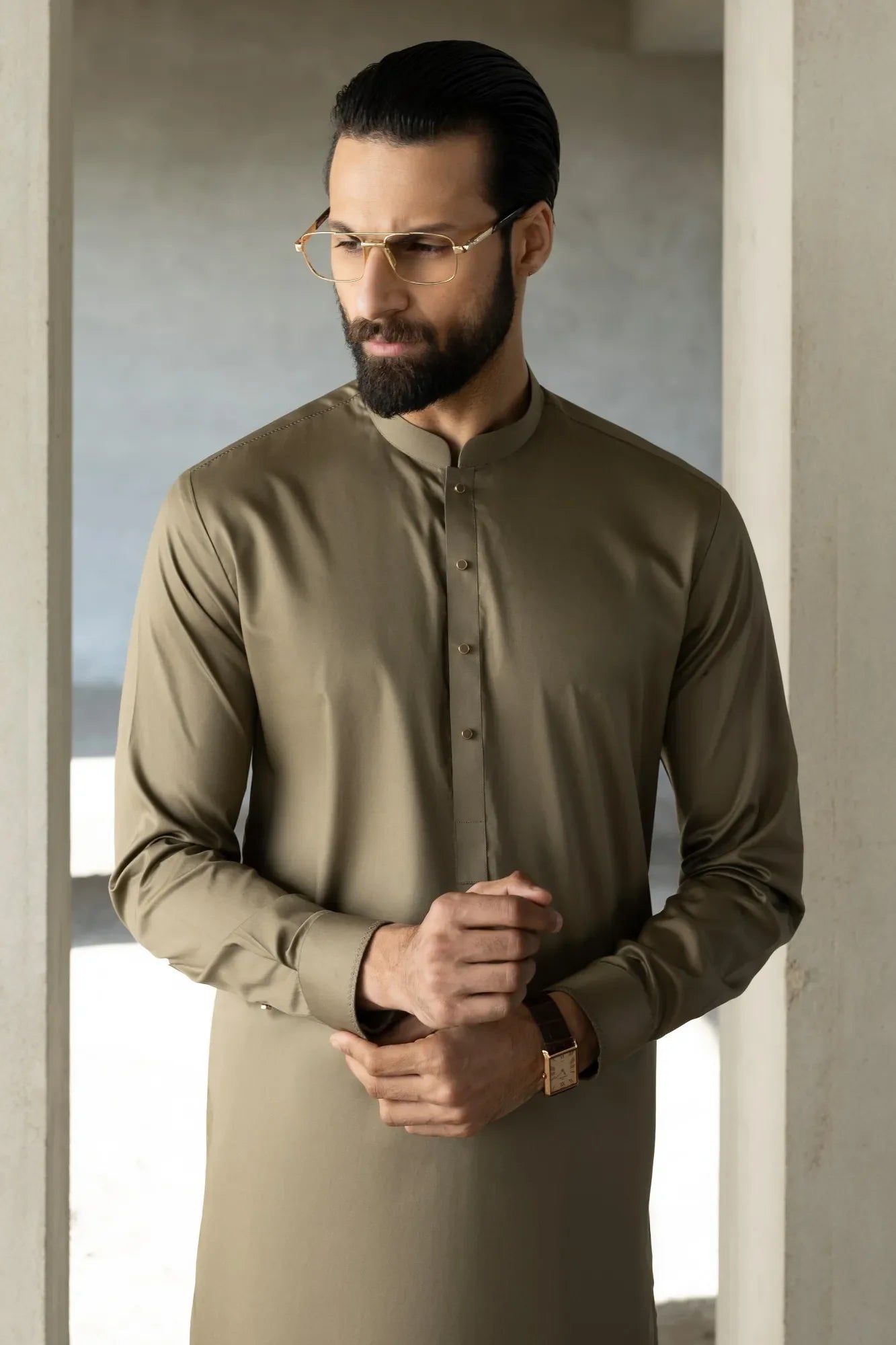 MOSSBURN - OLIVE COTTON EXCLUSIVE KAMEEZ SHALWAR