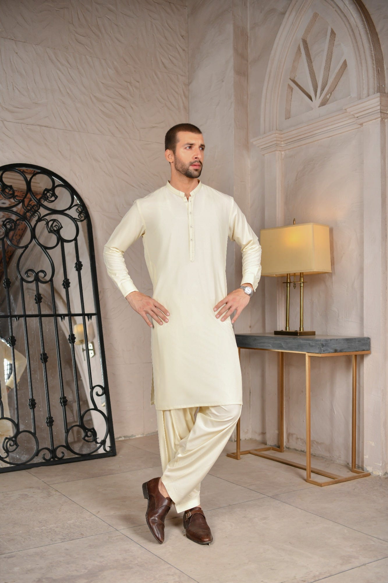 CREAM BLENDED KAMEEZ SHALWAR | JJKS-A-44034