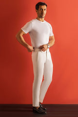 OPTICAL WHITE COTTON PRE-CREASED FLEXI PANT
