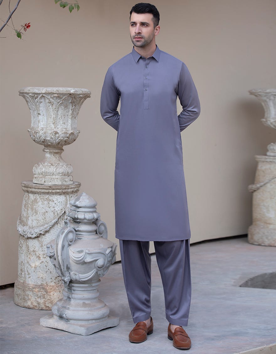 FOSSIL GREY BLENDED UNSTITCHED KAMEEZ SHALWAR FABRIC | JJMS-2027
