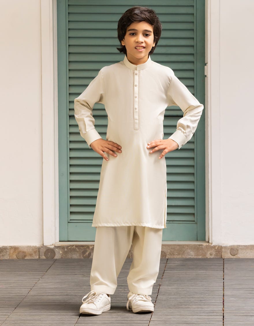 APPLE WHITE BLENDED KAMEEZ SHALWAR