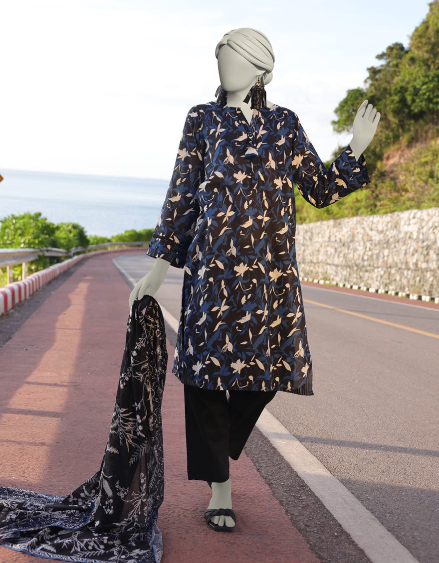 BLACK LAWN PRINTED 2PC STITCHED | JLAWN-S-JDS-25-1011