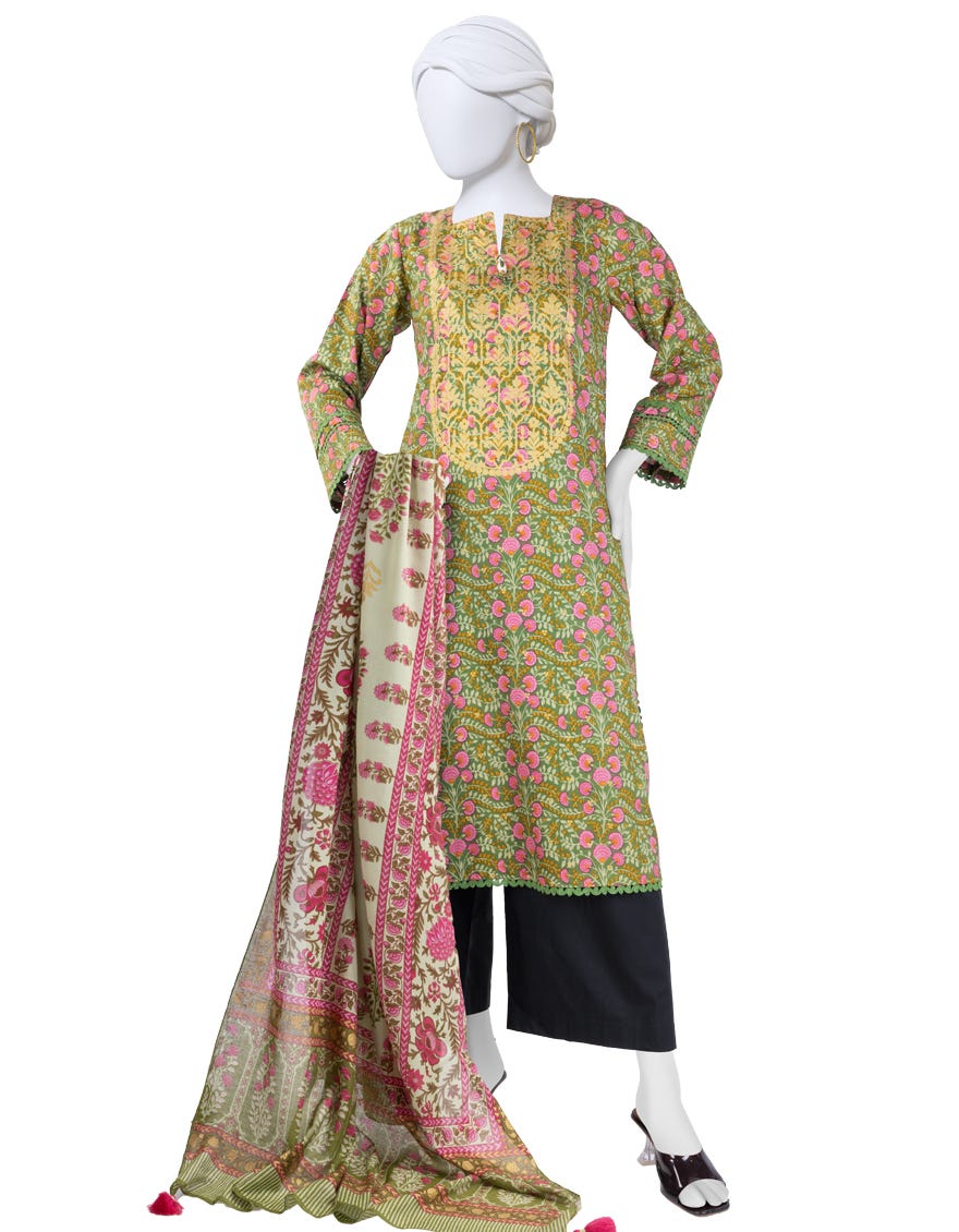 GREEN LAWN PRINTED UNSTITCHED 2PC | JLAWN-S-JDS-25-1046