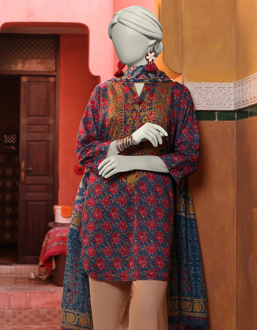 BLUE LAWN PRINTED UNSTITCHED 2PC | JLAWN-S-JDS-25-1047