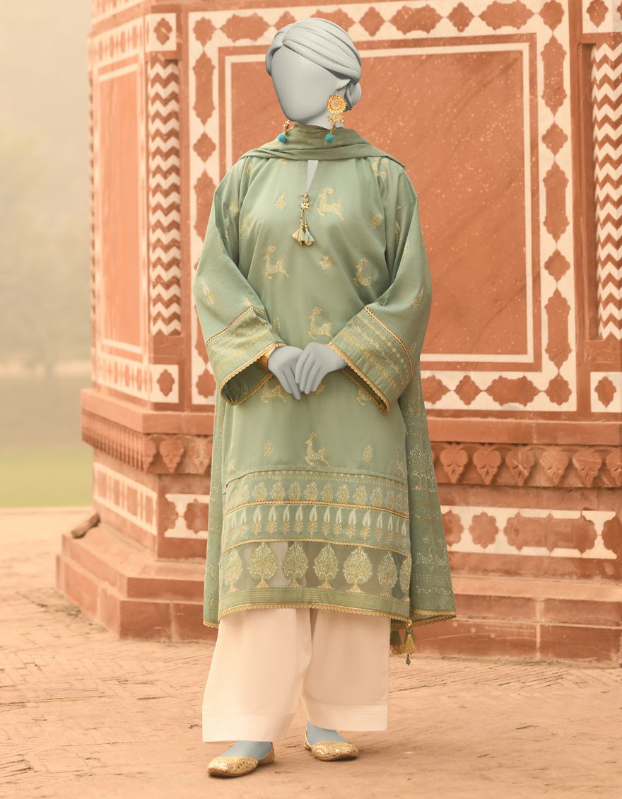 GREEN LAWN PRINTED UNSTITCHED 2PC | JLAWN-S-JDS-25-1051