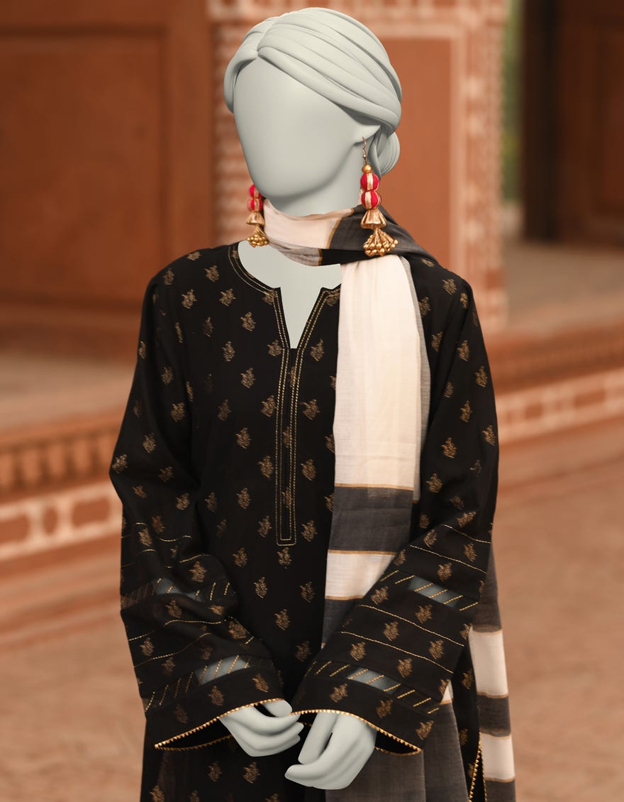 BLACK LAWN DYED UNSTITCHED 2PC | JLAWN-S-JDS-25-1053