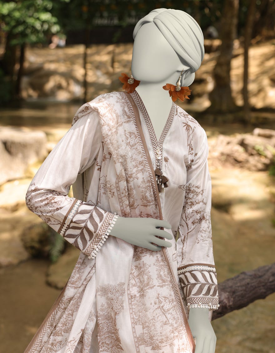 BEIGE LAWN EMBROIDERED UNSTITCHED 2PC | JLAWN-S-JDS-25-1060