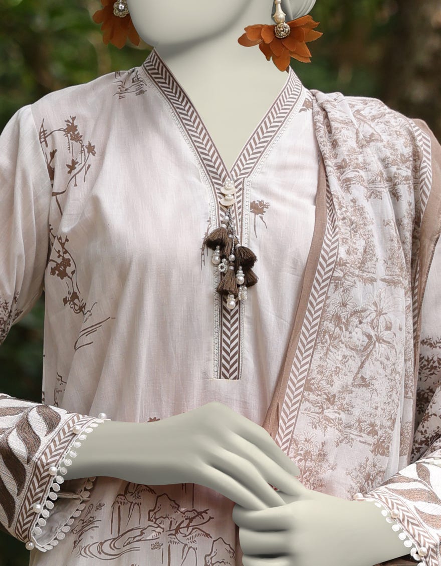 BEIGE LAWN EMBROIDERED UNSTITCHED 2PC | JLAWN-S-JDS-25-1060