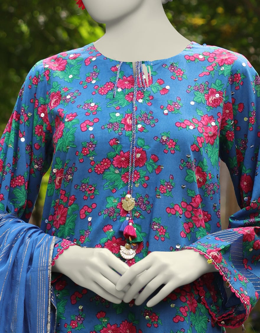 BLUE LAWN EMBROIDERED UNSTITCHED 2PC | JLAWN-S-JDS-25-1070