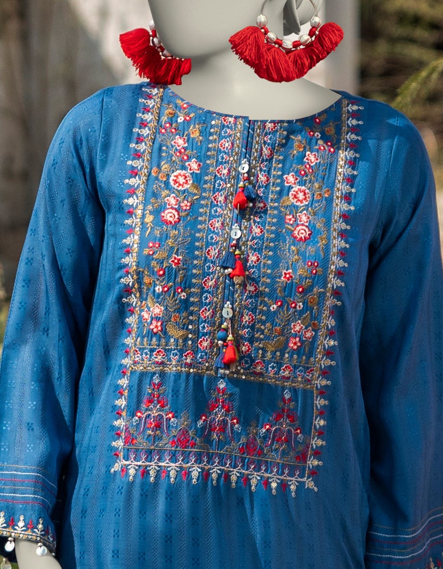 BLUE DOBBY EMBROIDERED UNSTITCHED 2PC | JLAWN-S-JDS-25-1076