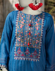 BLUE DOBBY EMBROIDERED UNSTITCHED 2PC | JLAWN-S-JDS-25-1076