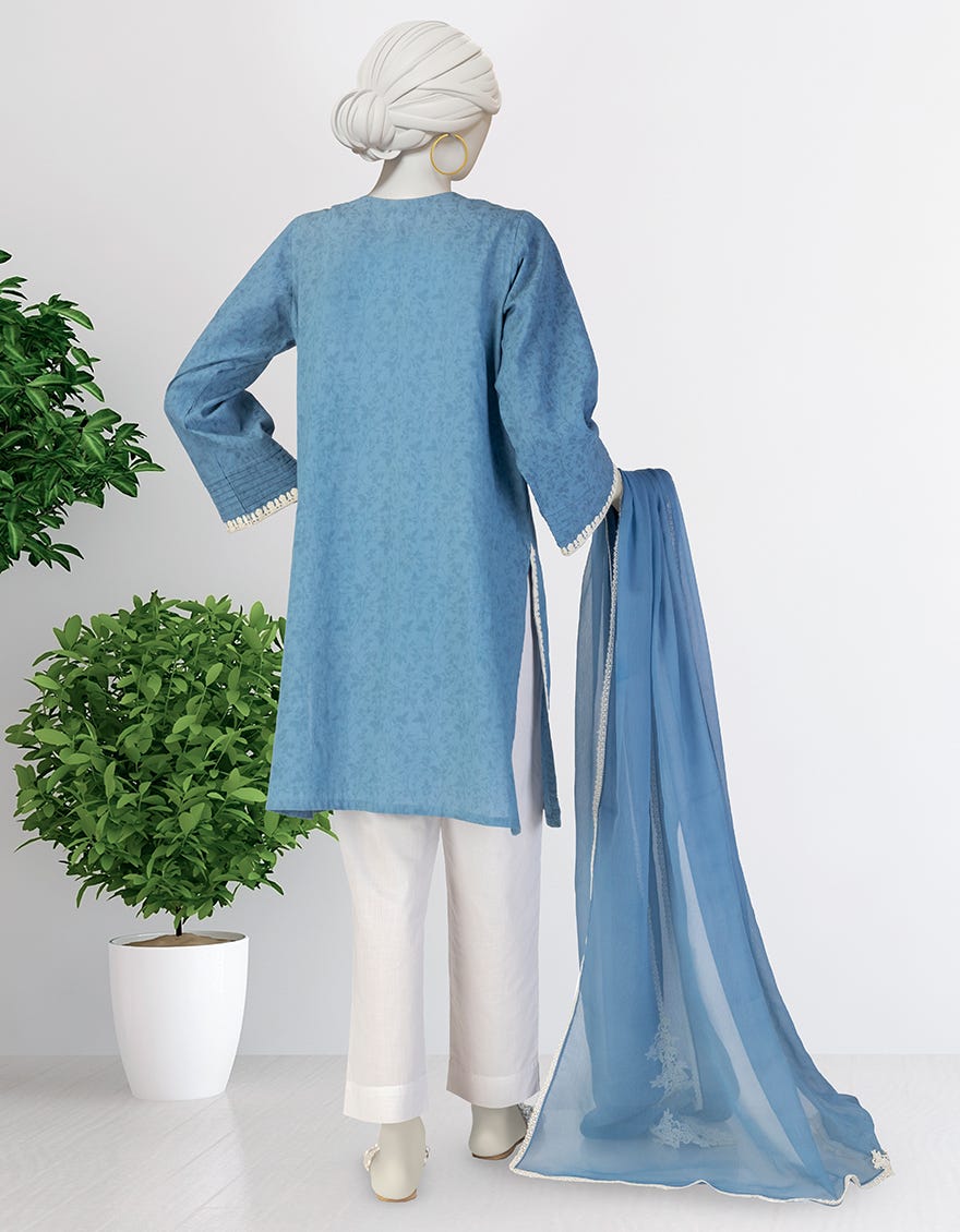 BLUE DOBBY EMBROIDERED 2PC STITCHED