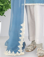 BLUE DOBBY EMBROIDERED 2PC STITCHED