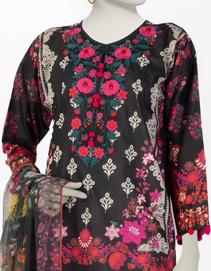 BLACK LAWN EMBROIDERED 2PC STITCHED