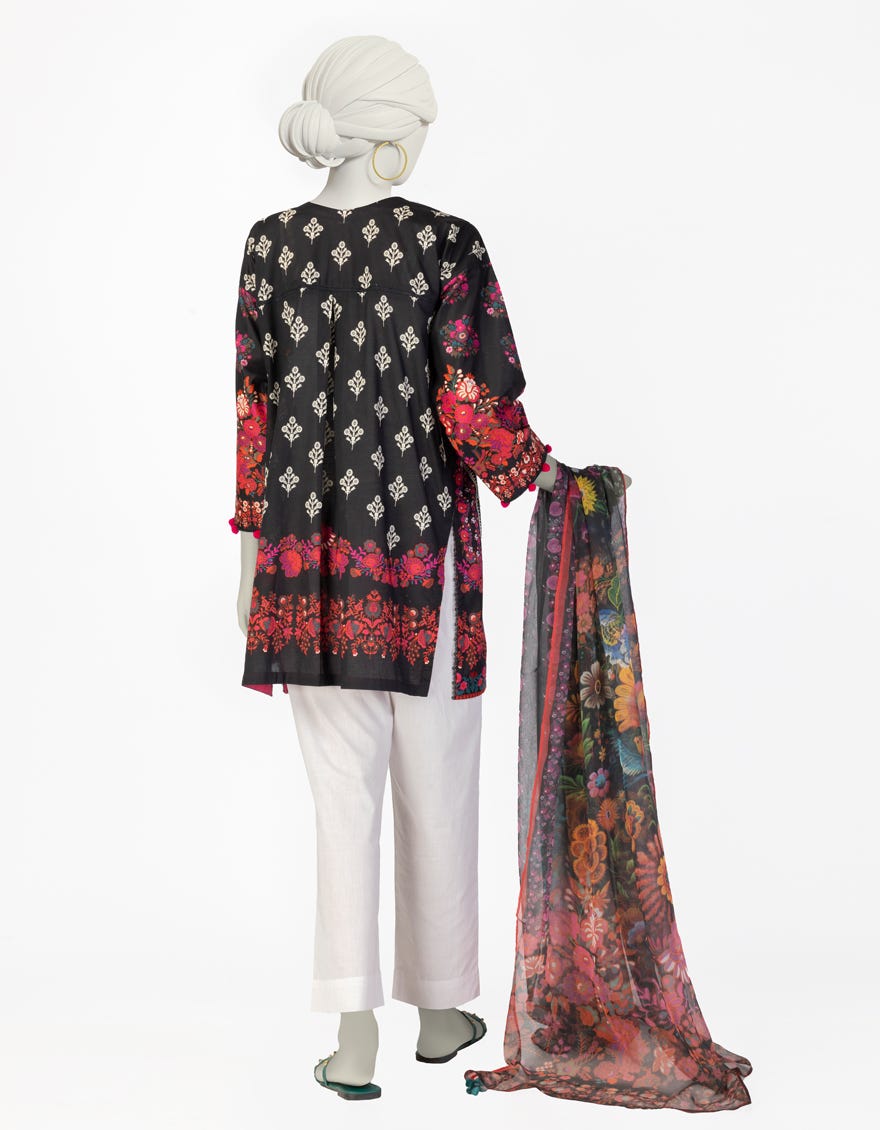 BLACK LAWN EMBROIDERED 2PC STITCHED