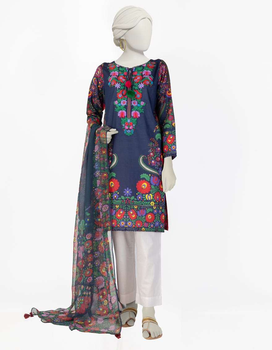 BLUE LAWN EMBROIDERED 2PC STITCHED