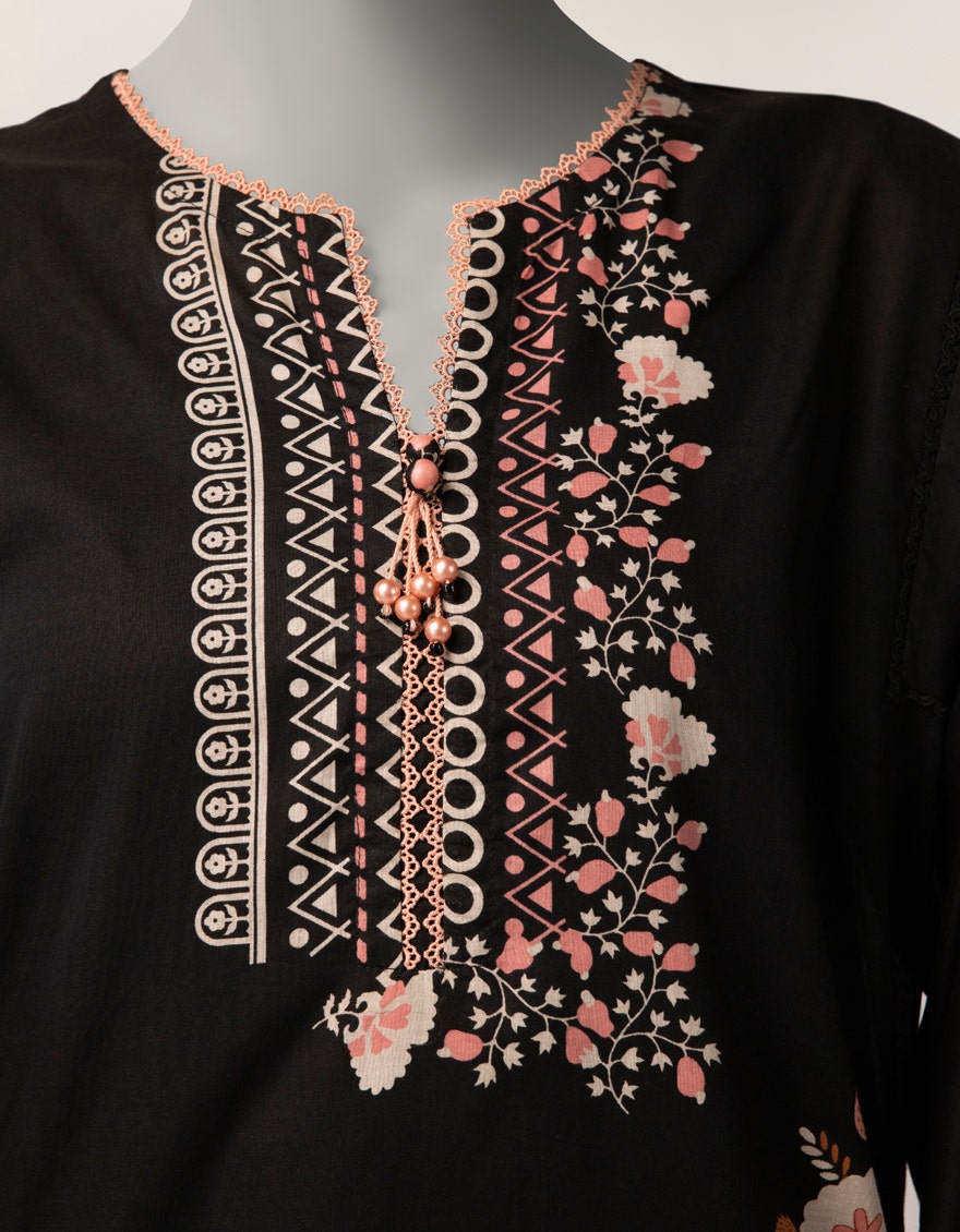 BLACK LAWN EMBROIDERED STITCHED 2PC