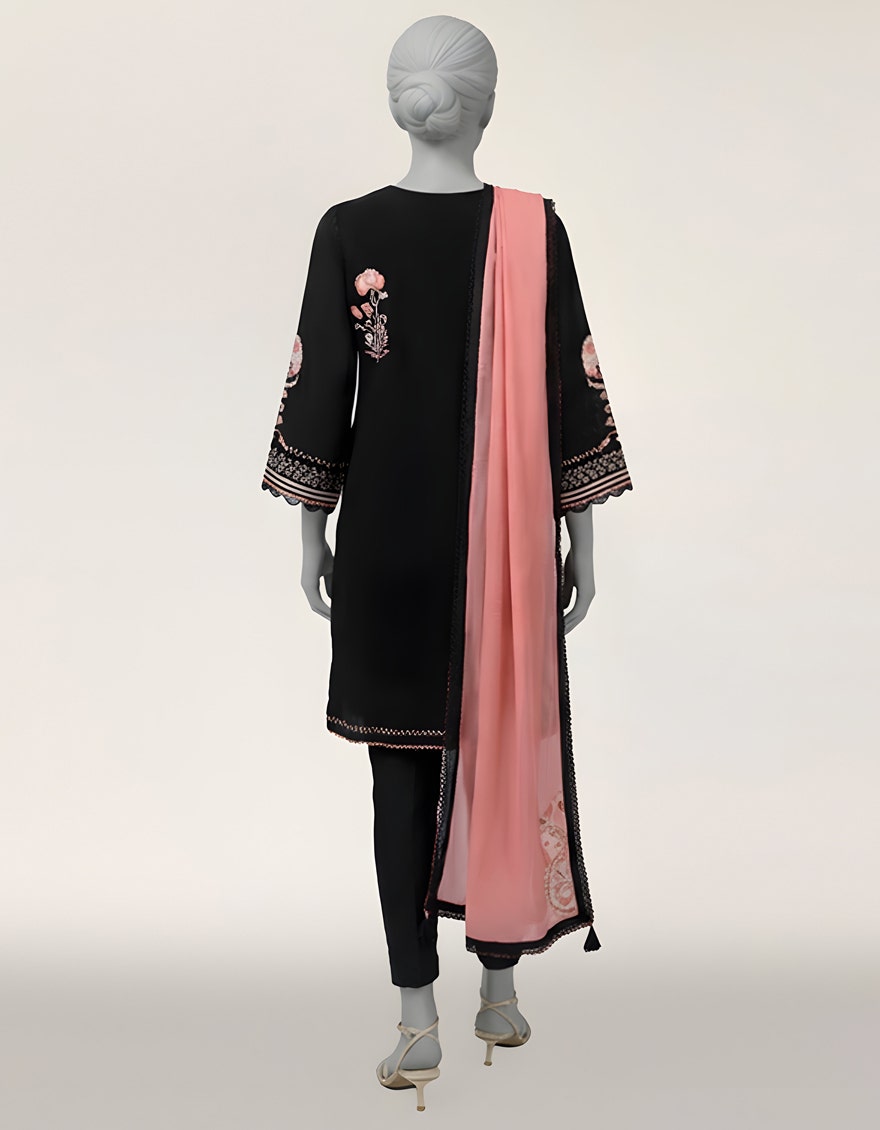 BLACK LAWN EMBROIDERED STITCHED 2PC
