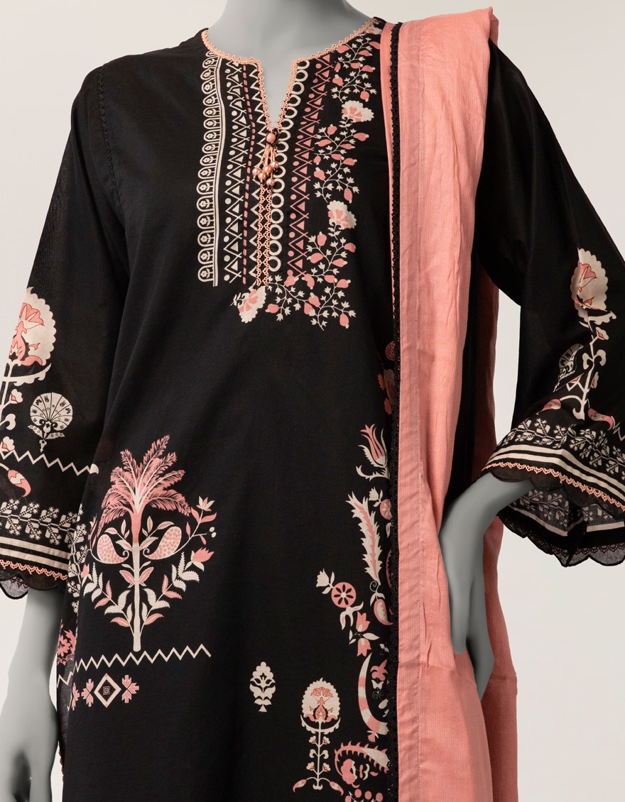 BLACK LAWN EMBROIDERED STITCHED 2PC