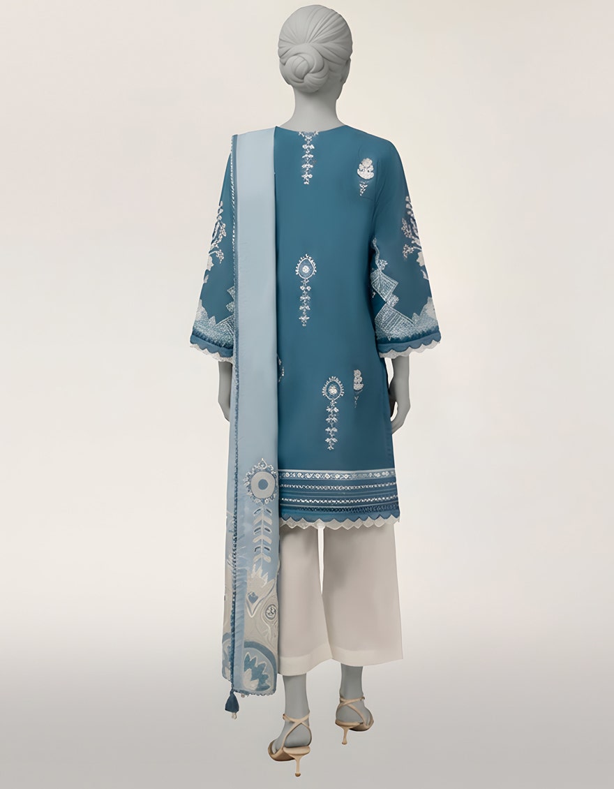 BLUE LAWN EMBROIDERED STITCHED 2PC