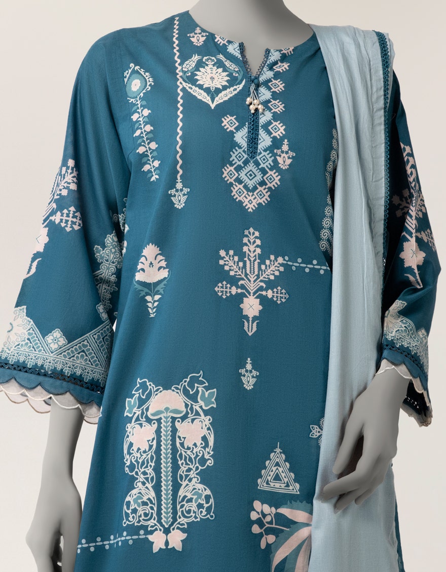 BLUE LAWN EMBROIDERED STITCHED 2PC