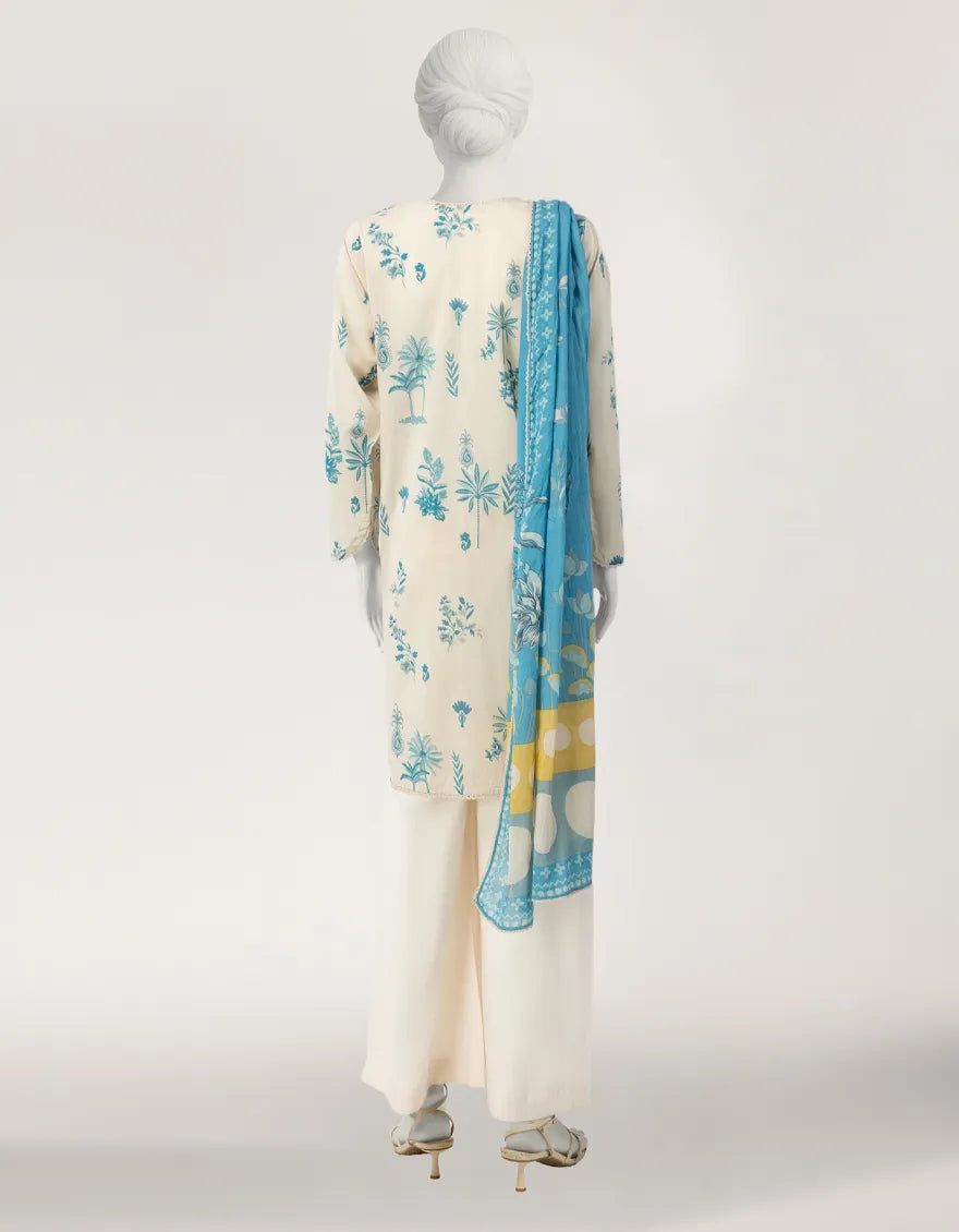 BEIGE LAWN PRINTED STITCHED 2PC