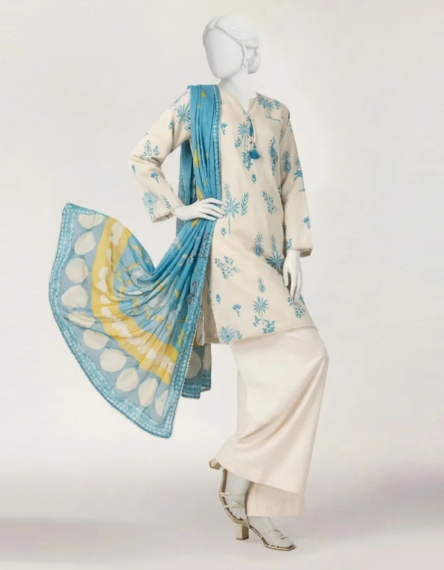 BEIGE LAWN PRINTED STITCHED 2PC