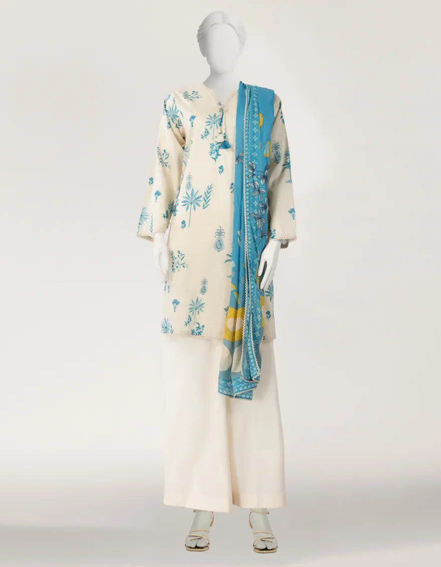BEIGE LAWN PRINTED STITCHED 2PC