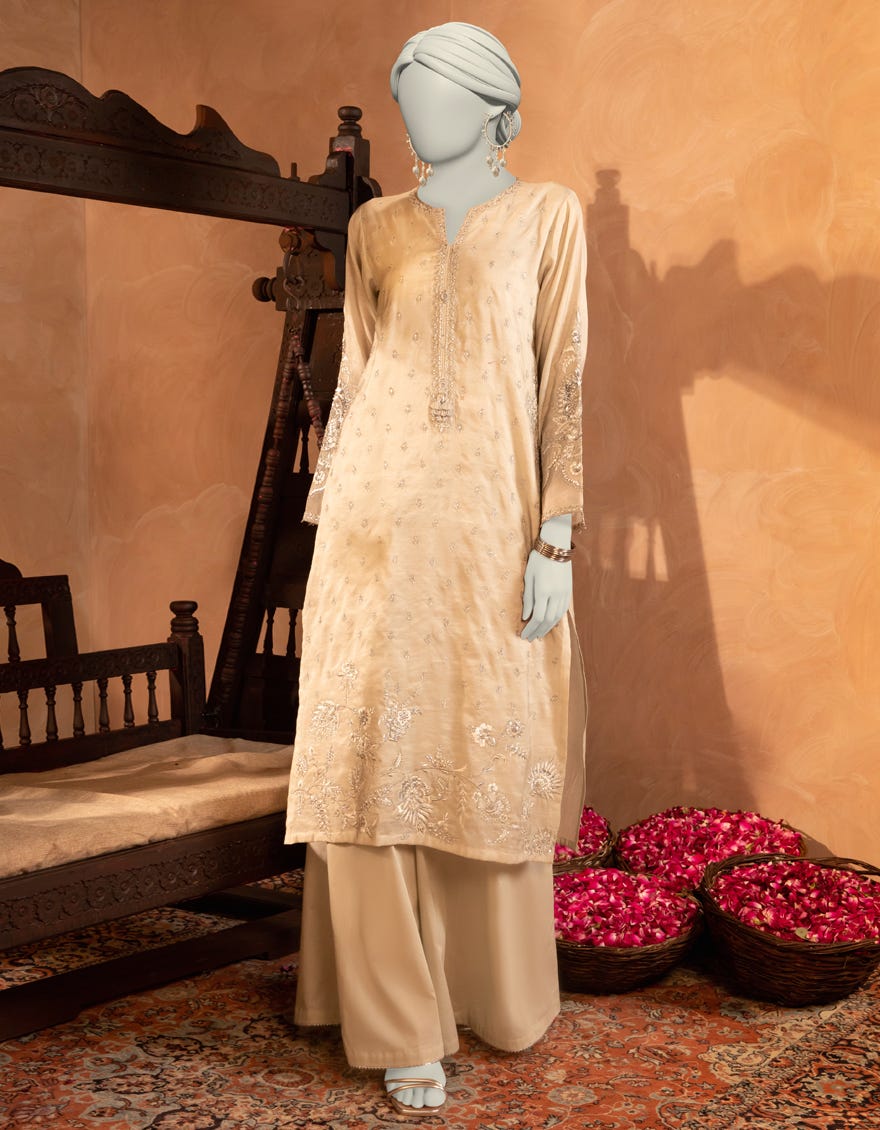 GREY PAPER COTTON EMBROIDERED KURTI