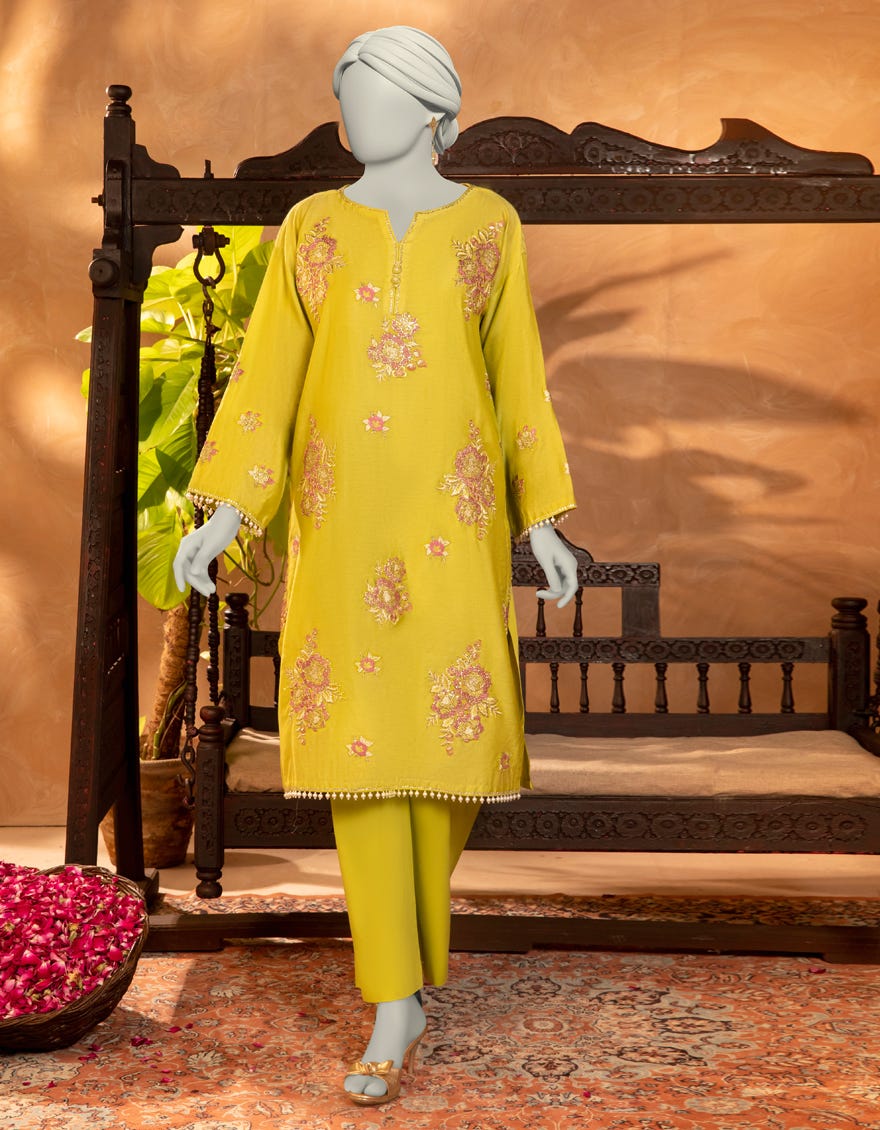 GREEN COTTON NET EMBROIDERED KURTI