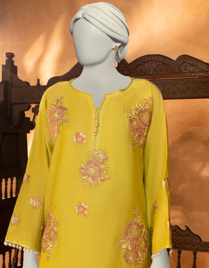 GREEN COTTON NET EMBROIDERED KURTI