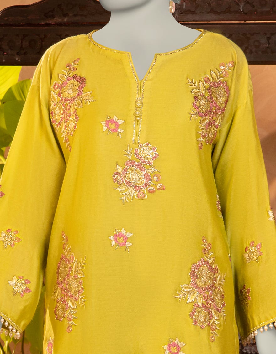 GREEN COTTON NET EMBROIDERED KURTI