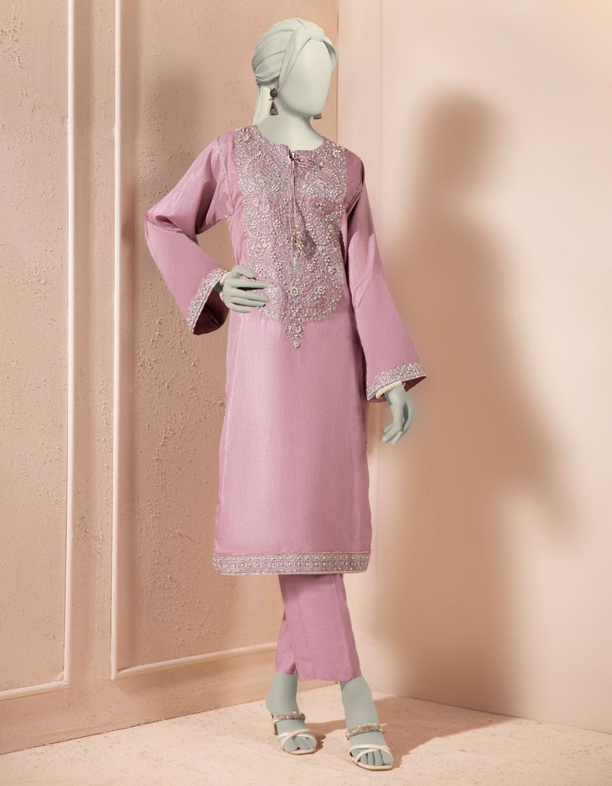 LILAC RAW SILK EMBROIDERED KURTI