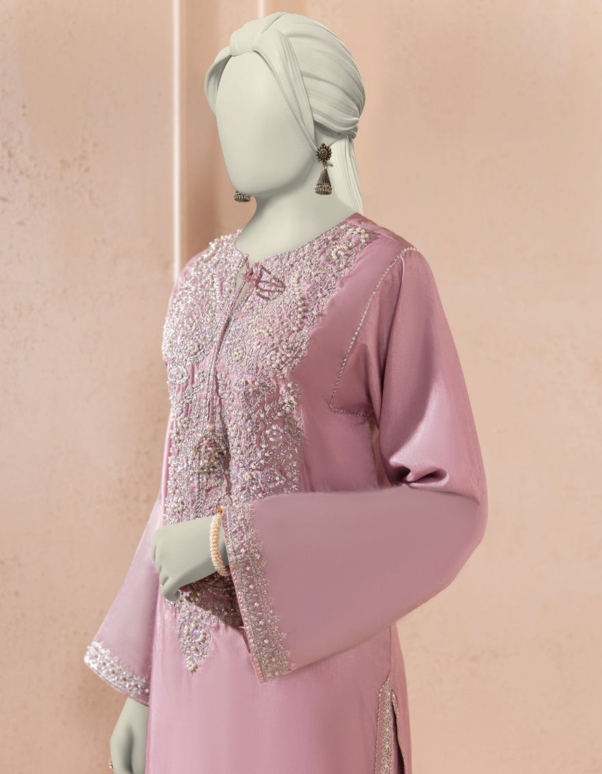 LILAC RAW SILK EMBROIDERED KURTI