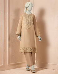 BEIGE COTTON NET EMBROIDERED KURTI